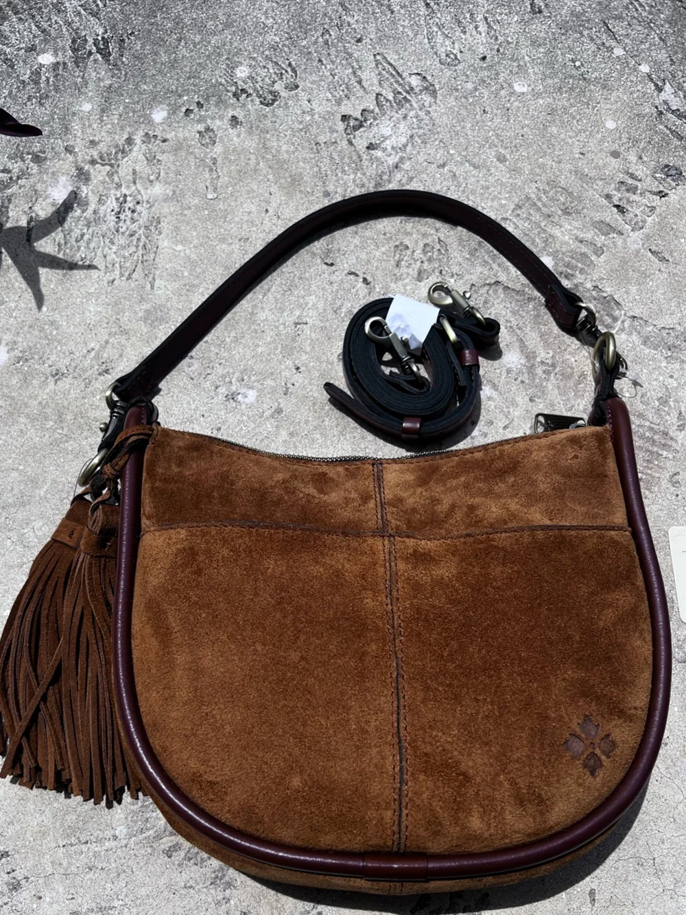 NWT Patricia Nash Calanna Cognac Brown Suede Leather Saddle bag - Picture 2 of 15